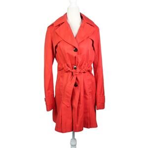 Vintage Y2K Via Spiga Red Mid-Length Trench Coat Hooded Jacket M